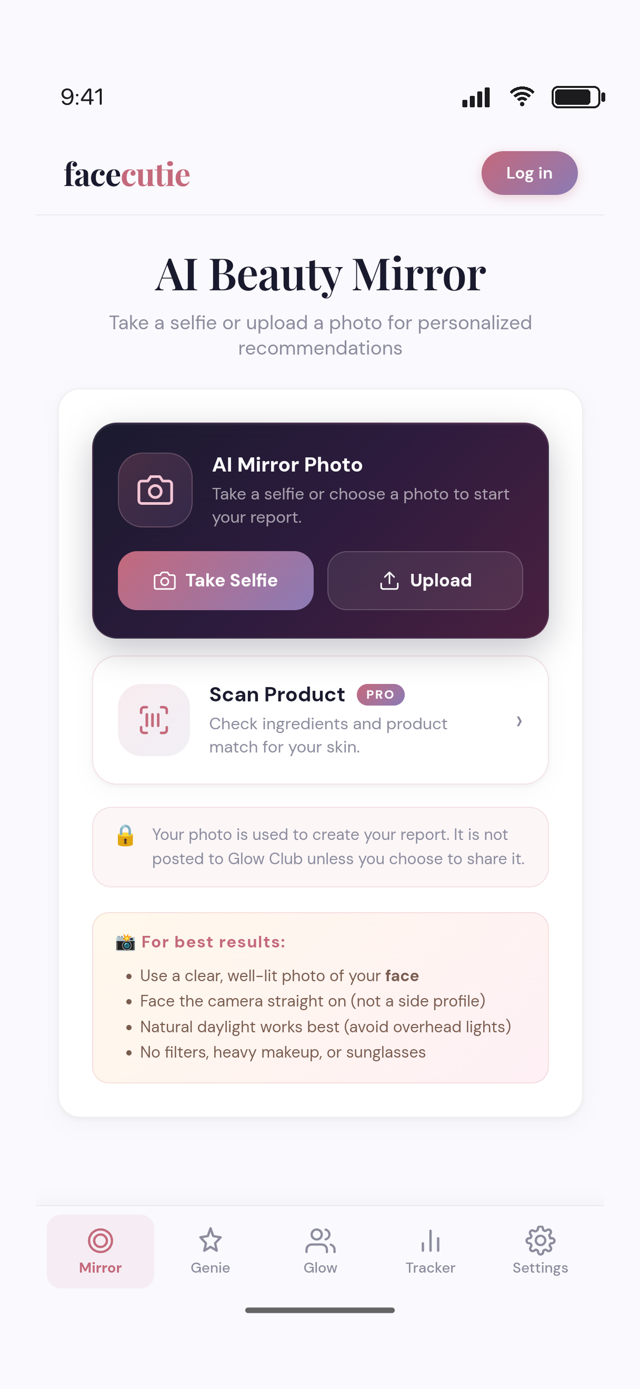 FaceCutie AI Beauty Mirror interface
